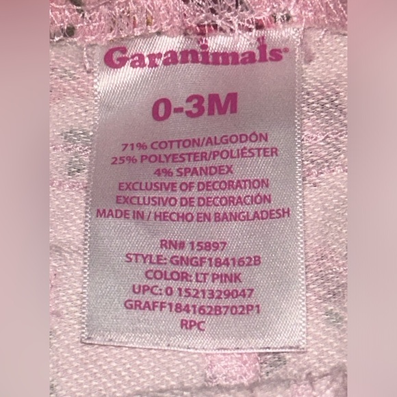 Garanimals 2-piece pink onsie and jeggings with 🧸 ❤️ 🌸 & 🦋 0-3 months - Picture 4 of 9